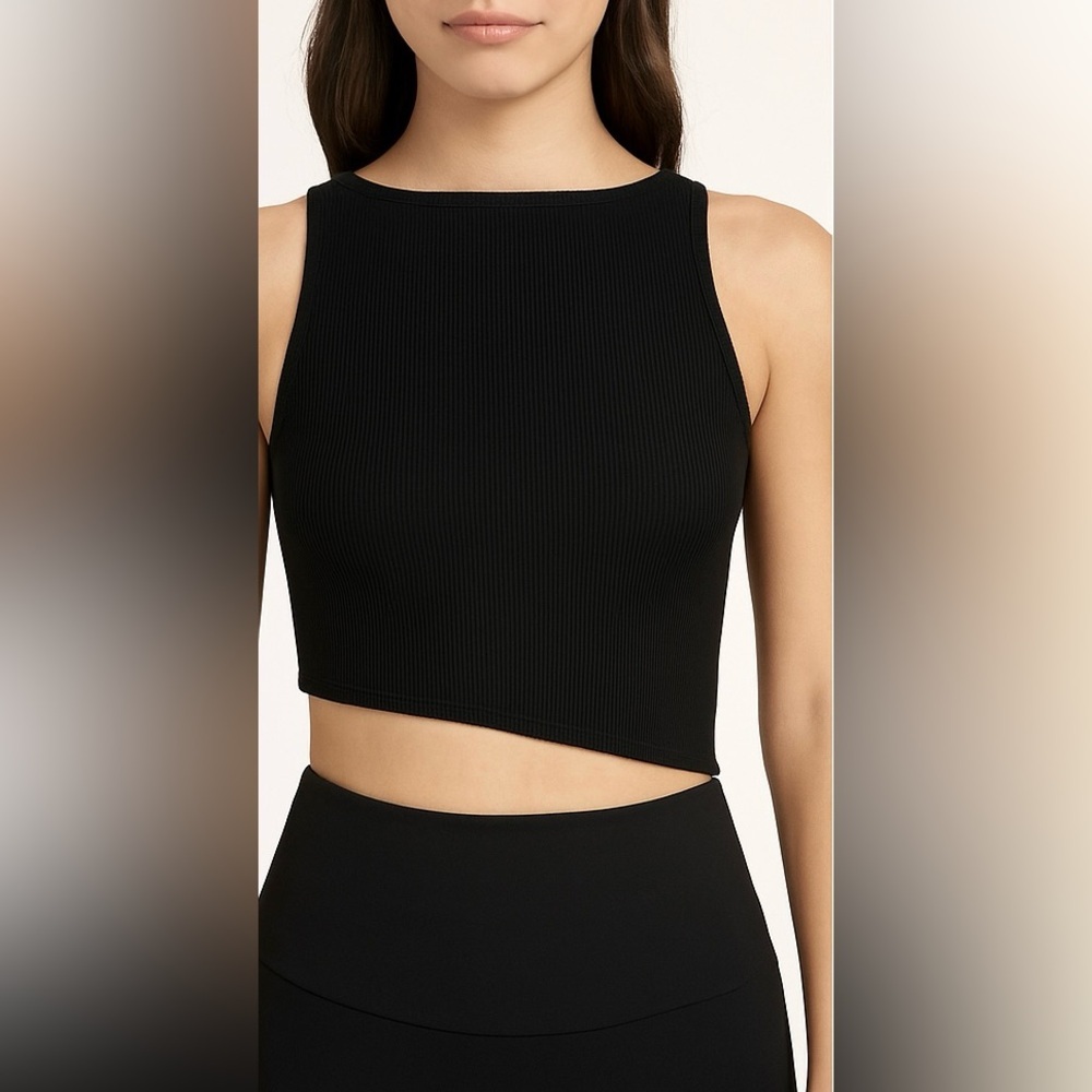 NWOT NAKED WARDROBE Ribbed Sleeveless Crop Top Tank in Black Women's XL